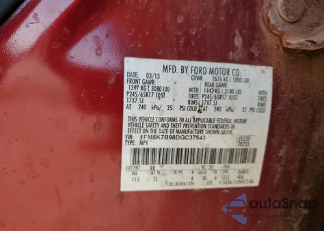 2013 Ford Explorer из США, поврежденный, VIN 1FM5K7B98DGC37543